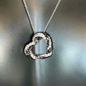 Black and Silver Heart Pendant Necklace